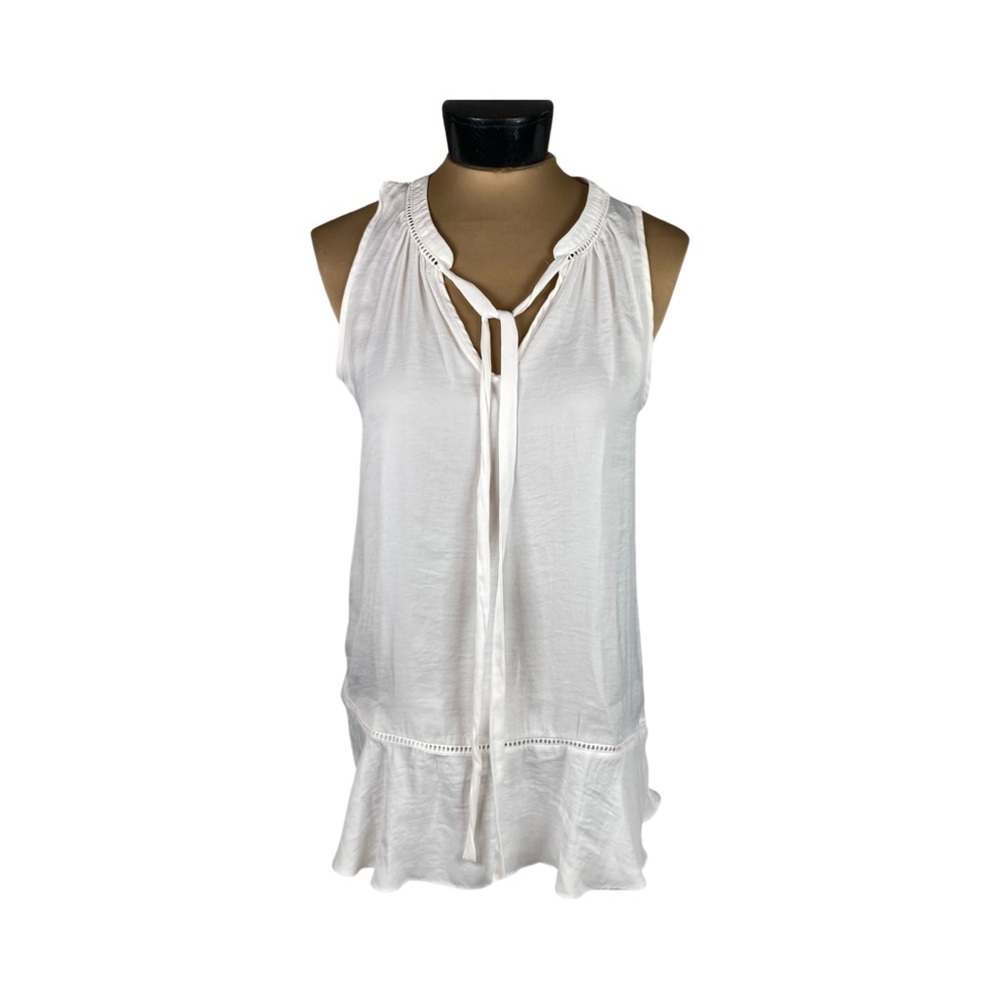 Mossimo Womens Sleeveless V-neck Flutter Hem Tie Neck Top Size S White